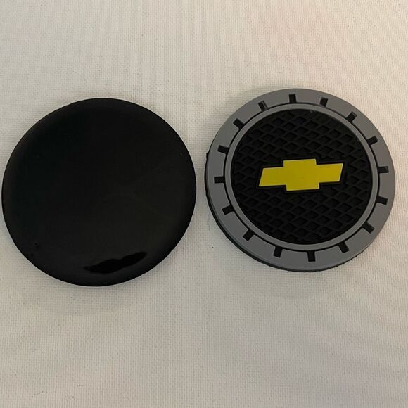 Chevrolet Car Cup Holder Coasters with Bow tie logo set of 2 NWT - Picture 3 of 4
